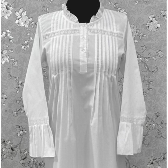 SoieRose 100% Cotton Victorian Nightgown – with Subtle Blue Dots - SR-1204 - Picture 5 of 11
